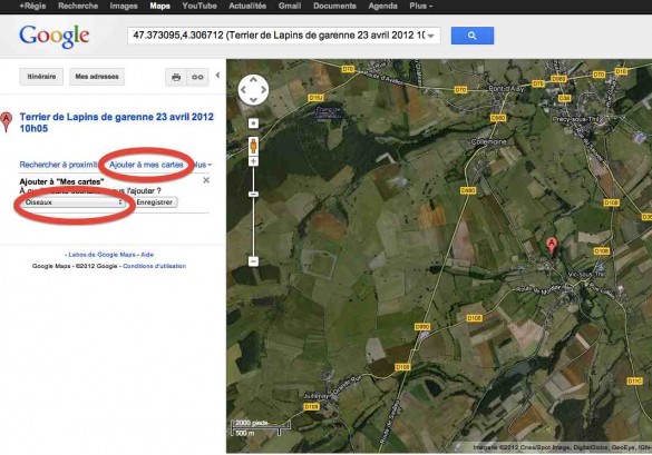 capture ecran google maps ajout mes cartes